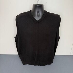 Cypress Links Sweater Vest Mens Large Black V-Neck 100% Cotton Made in USA Solid